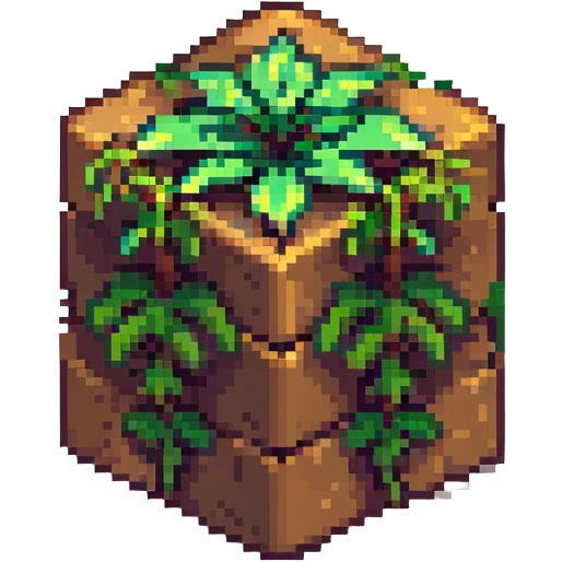 Minecraft grass block, square shape, brown and green, smooth, isometric emoji