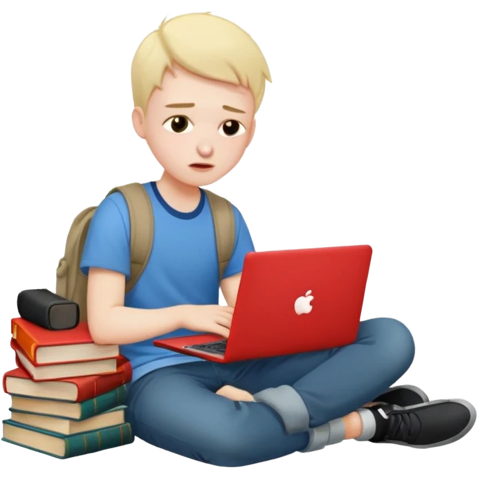a student crashing out with the laptop on the lap and books on the side emoji