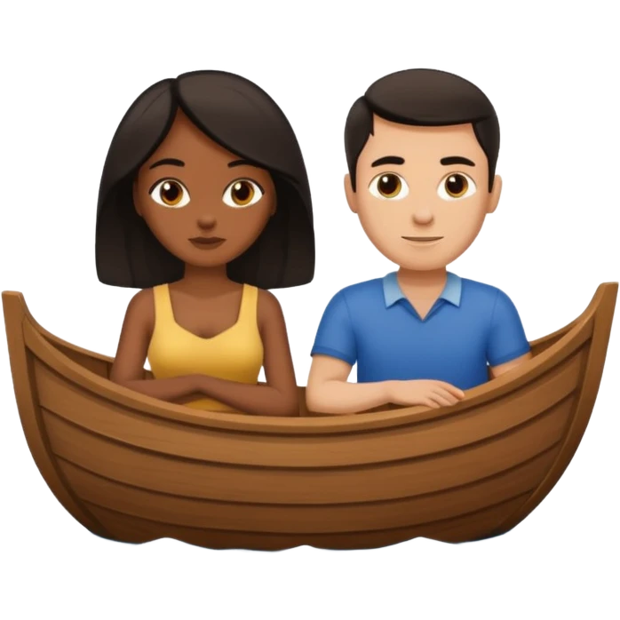 A black woman and white man with dark hair  in a boat  emoji