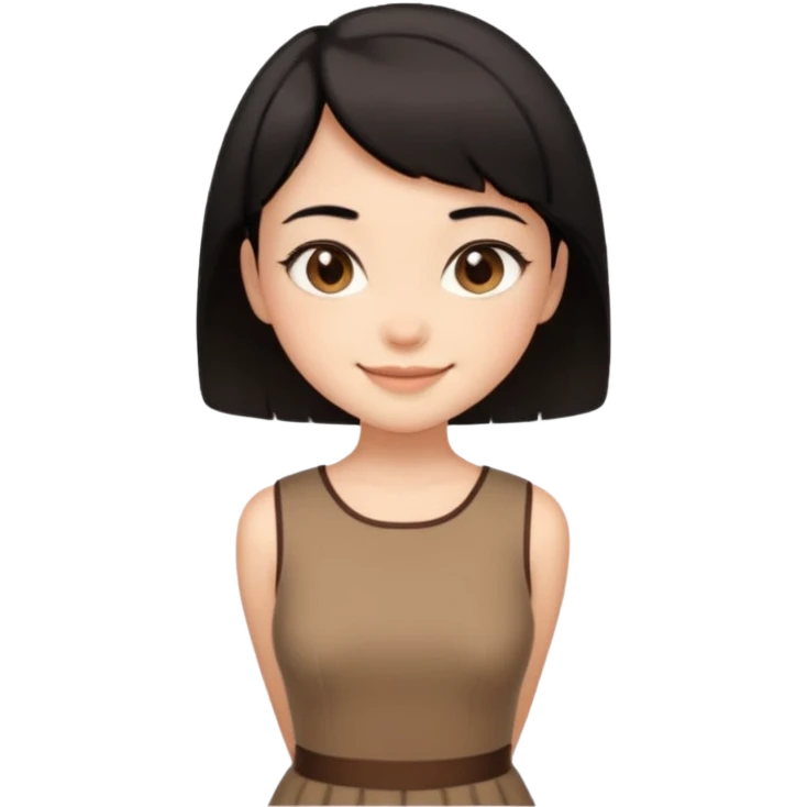 Gadis cantik, lucu, rambut pendek warna hitam, baju coklat aesthetic  emoji