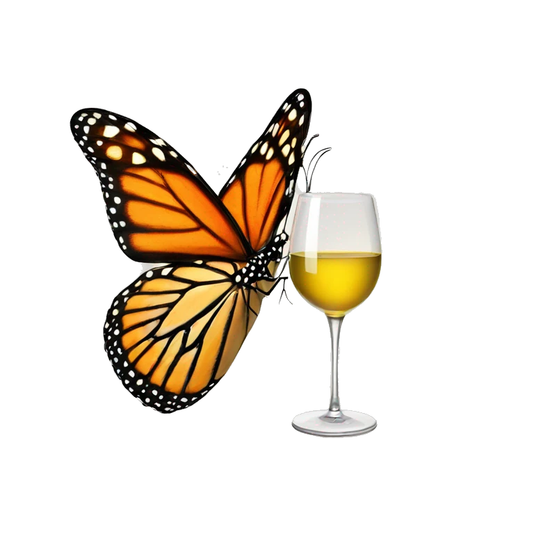 Monarch butterfly with glass of white wine emoji
