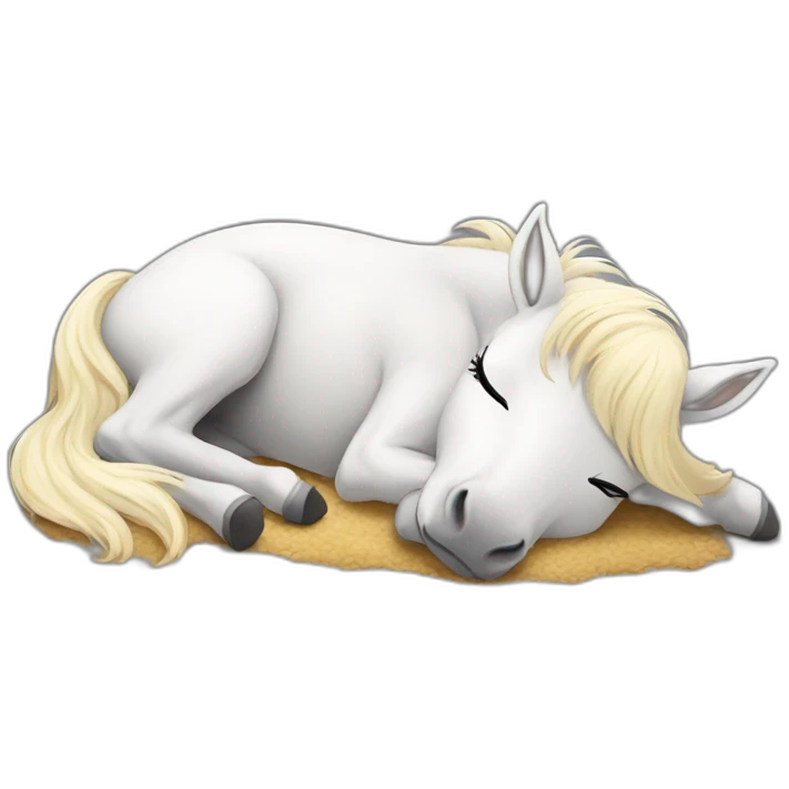 white pony sleeping lying on the ground emoji