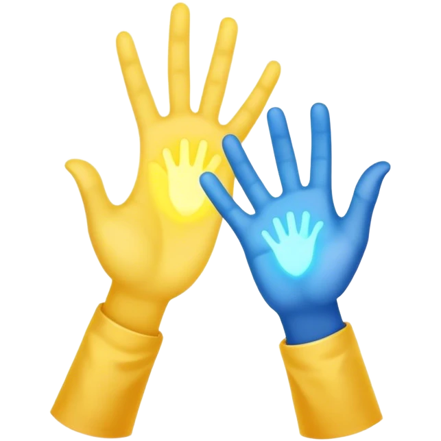 a hand being held by a glowing blue hand and a glowing yellow hand souls emoji