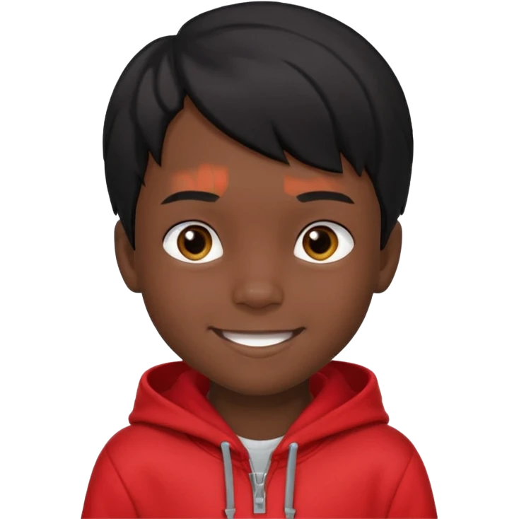 niño de 7 años, con pelo y piel negra. sudadera roja emoji