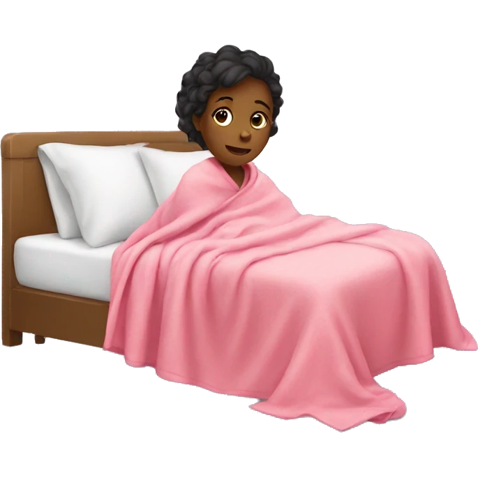girl at bed with a pink blanket emoji
