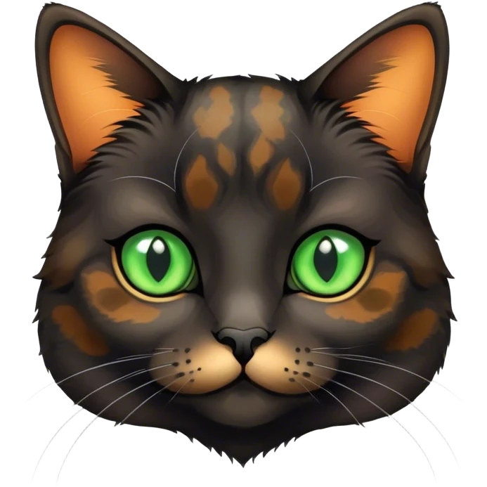 black tortoiseshell girl cat with green eyes emoji