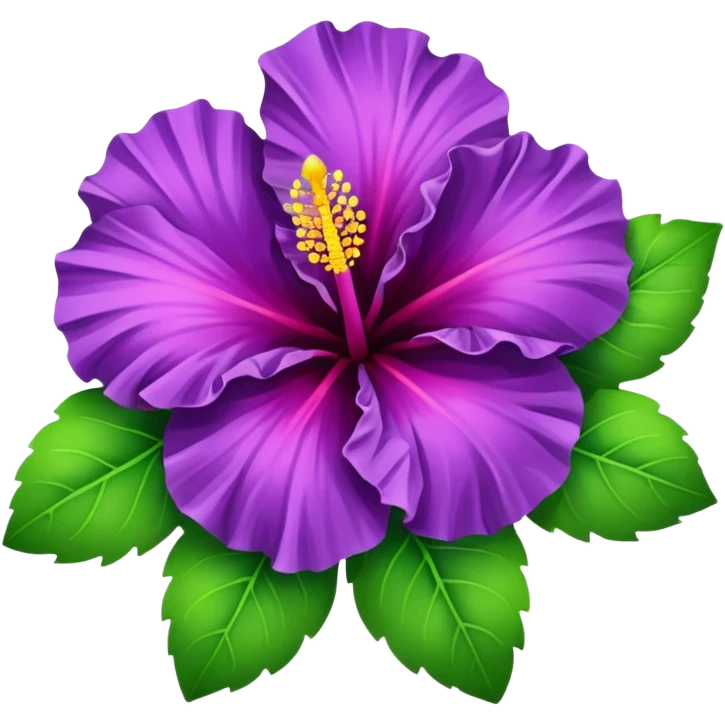purple hibiscus with leaves emoji