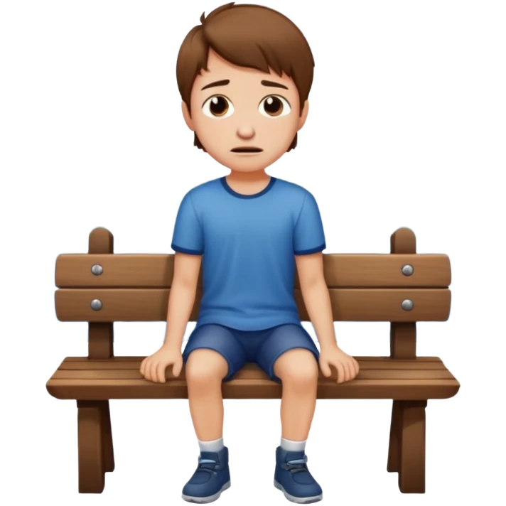 boy with brown hair crying at a lake on a bench  emoji
