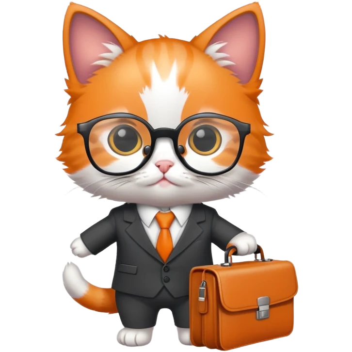 kitten in a suit holding a briefcase and wearing glasses emoji