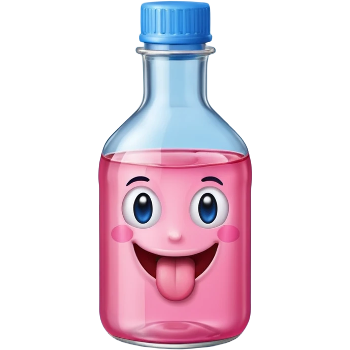 Smiling bottle of oil pink with silly face tongue out blue top emoji