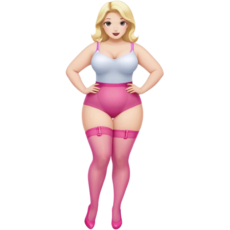 Voluptuous blonde female with pink nylon stockings, curvy body type emoji