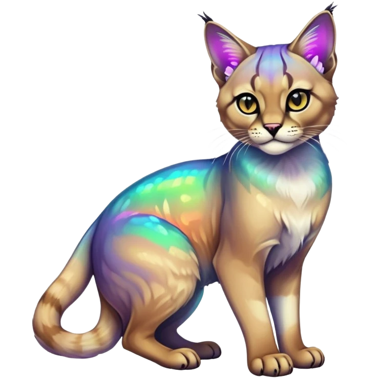 Colorful Neon Gothic exotic iridescent tropical shiny Fantasy-Siamese-Bobcat-Caracal-Scottish-Fold-feline-Fakémon-feline-hybrid (full body) emoji