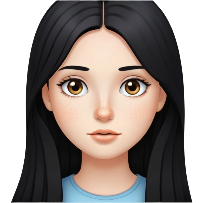 girl with long straight black hair, light makeup, and freckles emoji