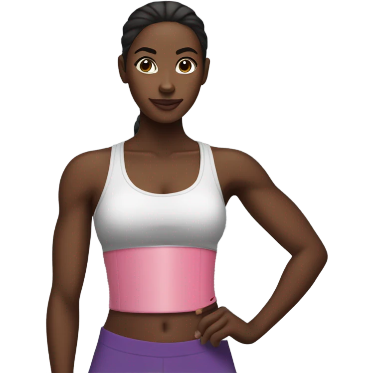 Dark skinned black woman in ponytail drinking smoothie in workout clothes emoji