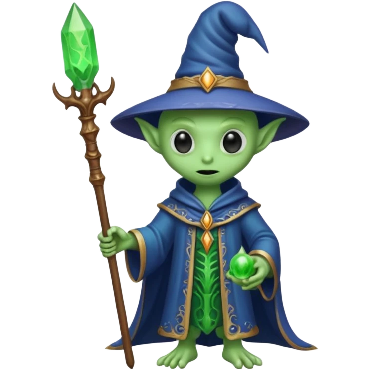 An alien holding a wizard stick emoji