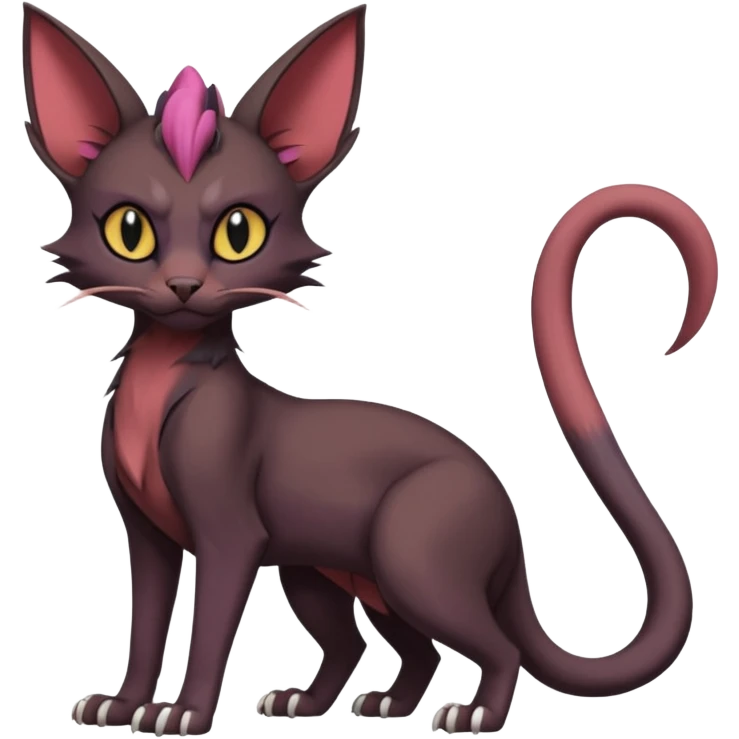 Black edgy Noivern-Noibat-Purloin-Torracat-Sphynx-Lykoi-Caracal-cat-Fakemon full-body emoji