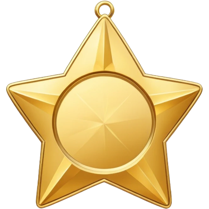 golden medal in star shape, central empty space, details in border, golden emoji