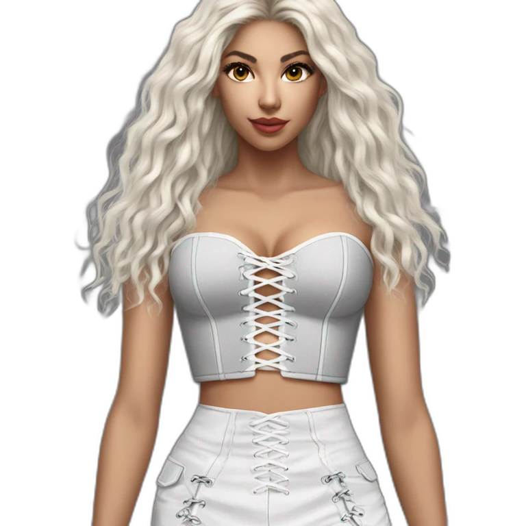 hyperrealistic shakira white lace-up crop bustier grey mini skirt emoji
