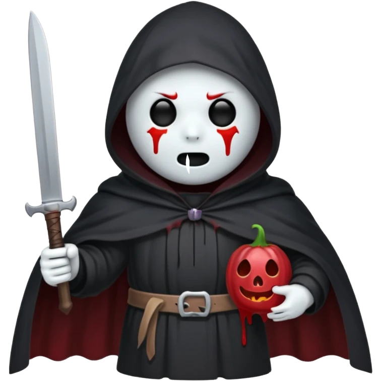 make a ghost face emoji with a cloak on and a bloody knife from the movie scream emoji