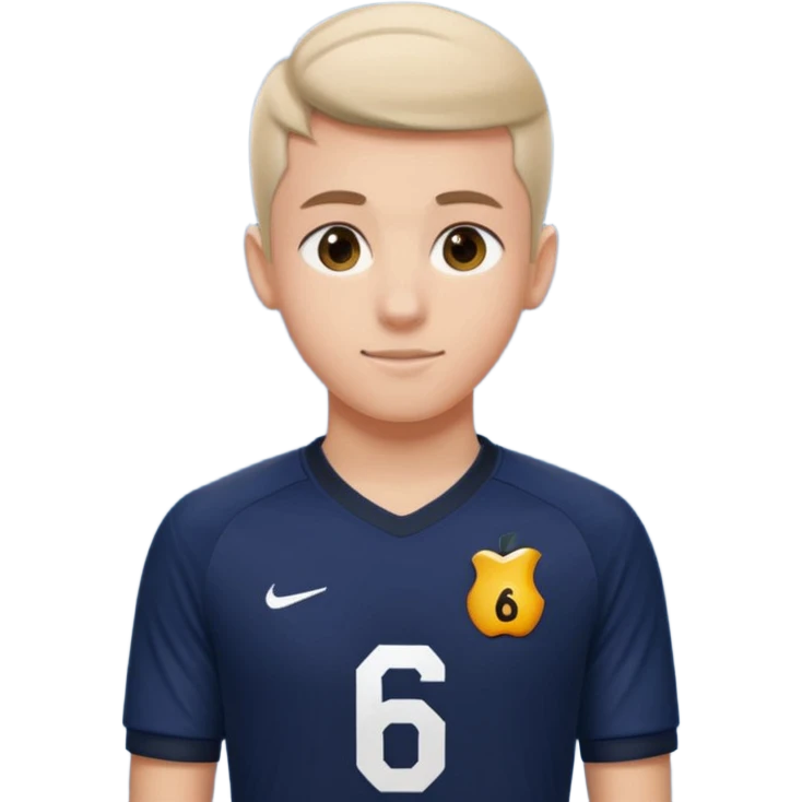 Apple emoji style 21 year old soccer player standing hands on waist, dark navy jersey #6, realistic lighting emoji