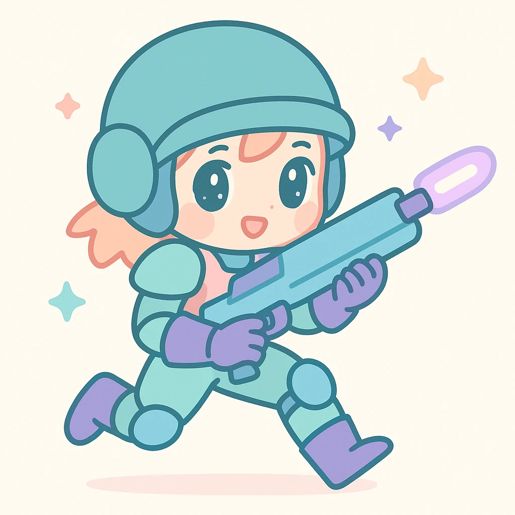 anime style human sci-fi soldier with a dark turquoise helmet, holding a plasma rifle, dynamic pose emoji