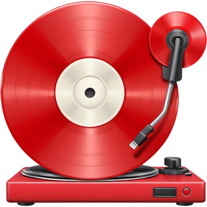 Generate a high-quality 3D cartoon-style emoji of a red LP record placed inside a white LP turntable, realistic shading, smooth gradient colors, rounded and cute appearance, simple white background, high-resolution.
 emoji