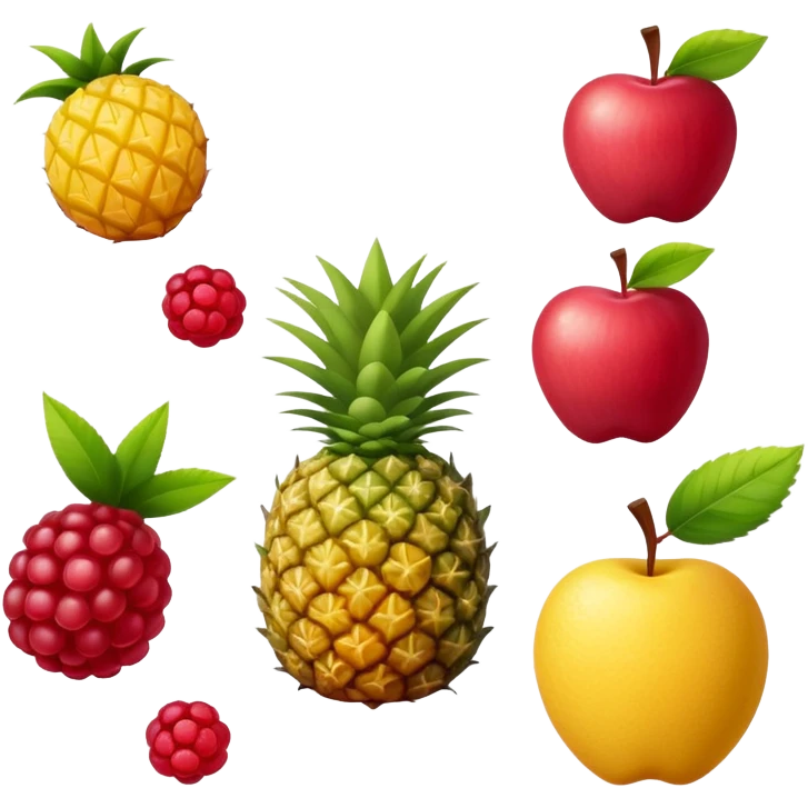 Classic Malt, Apple, Raspberry, Peach, Lemon, Pineapple, and Pomegranate fruit emojis emoji