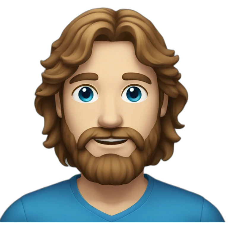 a man with long brown hair, a beard and blue coloured eyes emoji