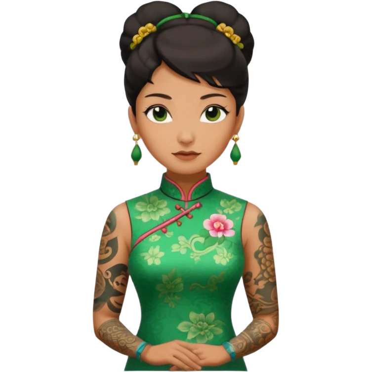 ancient woman with tatooed and green cheongsam emoji