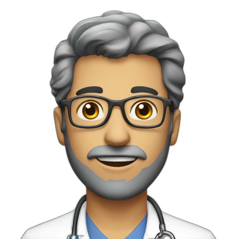 Homem moreno careca medico emoji