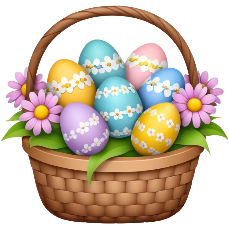Easter eggs in a basket with flowers emoji