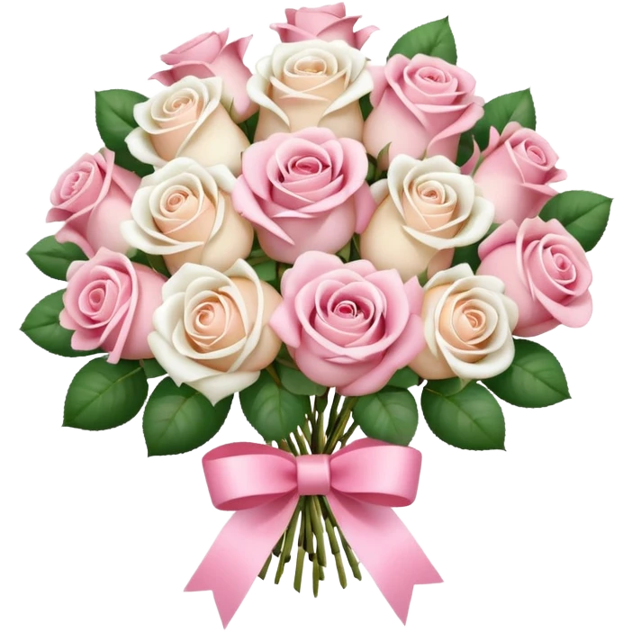 round bouquet of light pink, and white roses with pink wrapping emoji