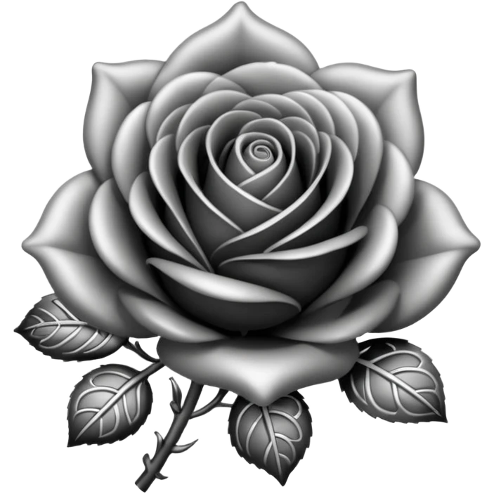 Black and silver filigree rose bud, 3D, extremely detailed design emoji