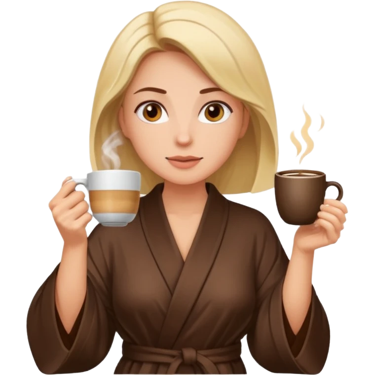 Woman drinking coffee and The edges of the eyes are wide open in the morning emoji