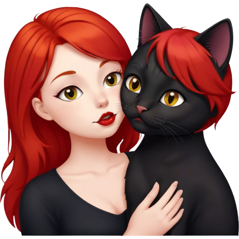 black british cat kisses a red hair girl emoji