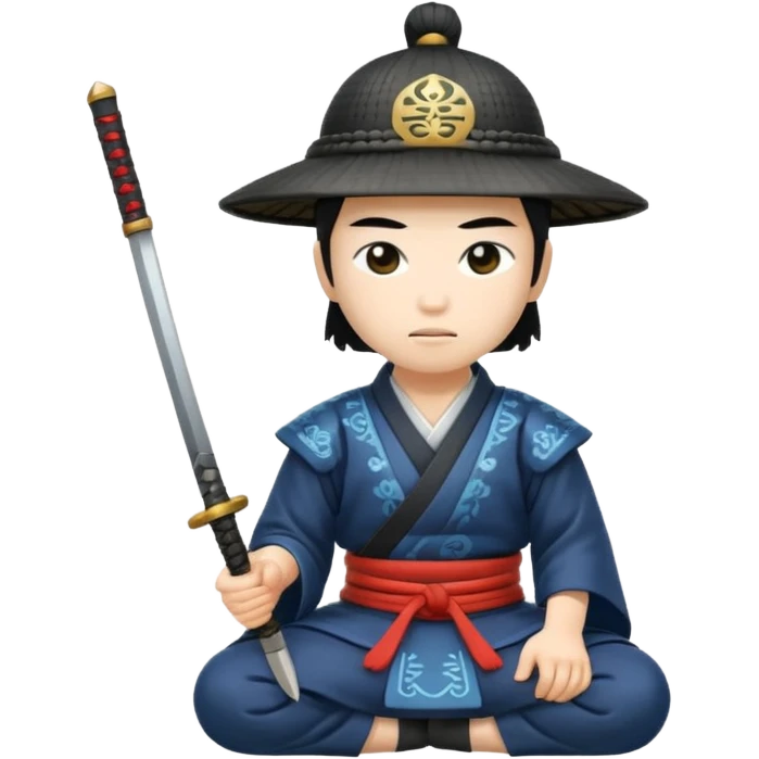 asian white skin Samurai in Hat, Samurai kneeling  emoji