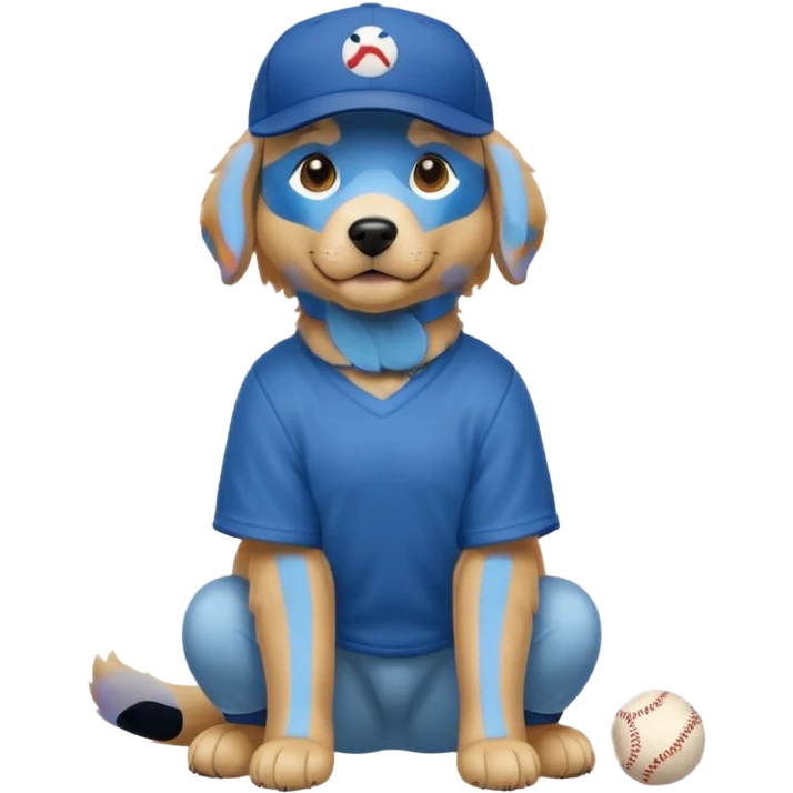 Golden retriever dog with blue baseball cap fullbody sitting down emoji