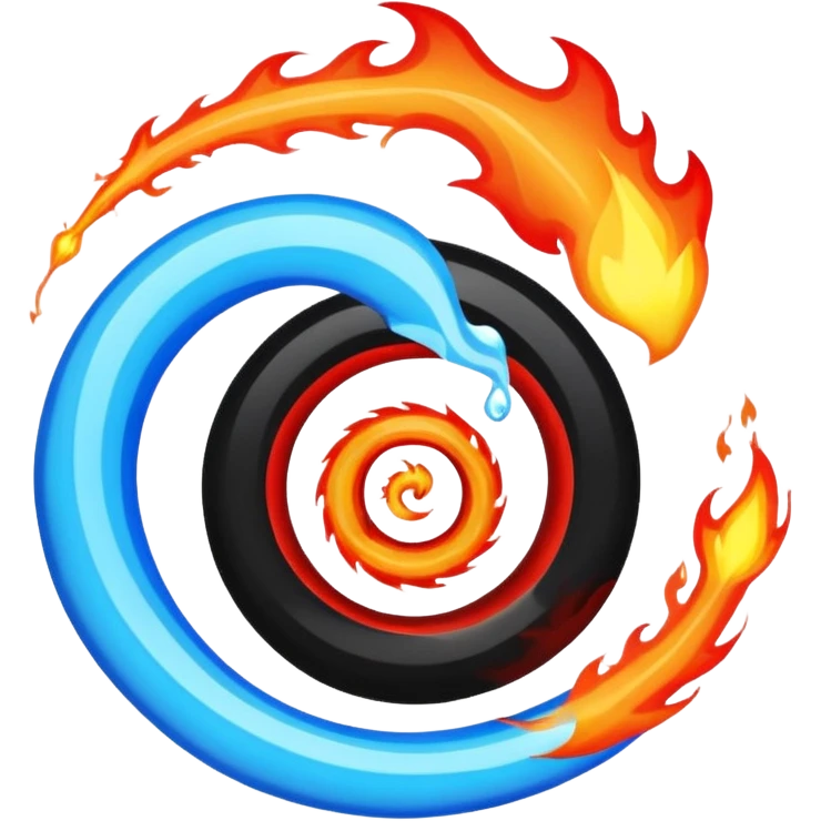 Let the background be black themed fire and water spiral shape emoji