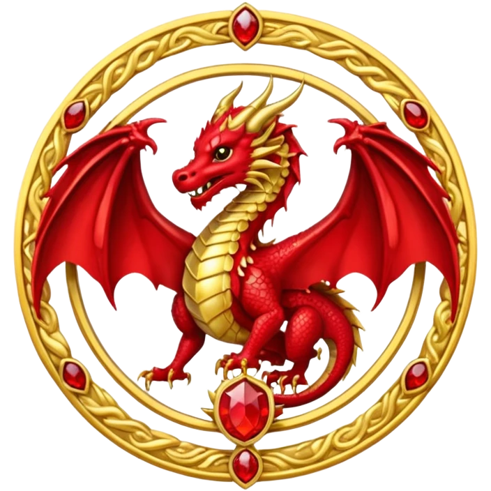 Golden dragon with wings crest / brosch in a circle with red gems and no background emoji