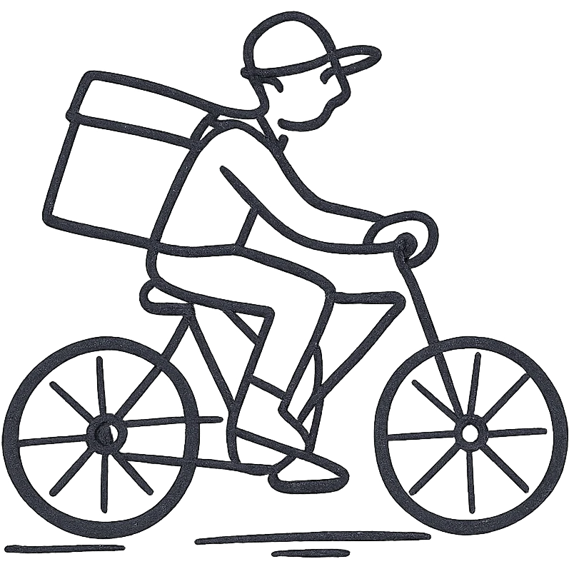 A courier on a yellow bicycle wearing yellow clothes, riding from left to right emoji