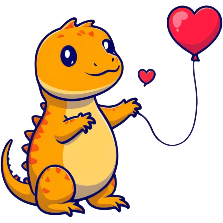 cute bearded dragon with heart balloon emoji