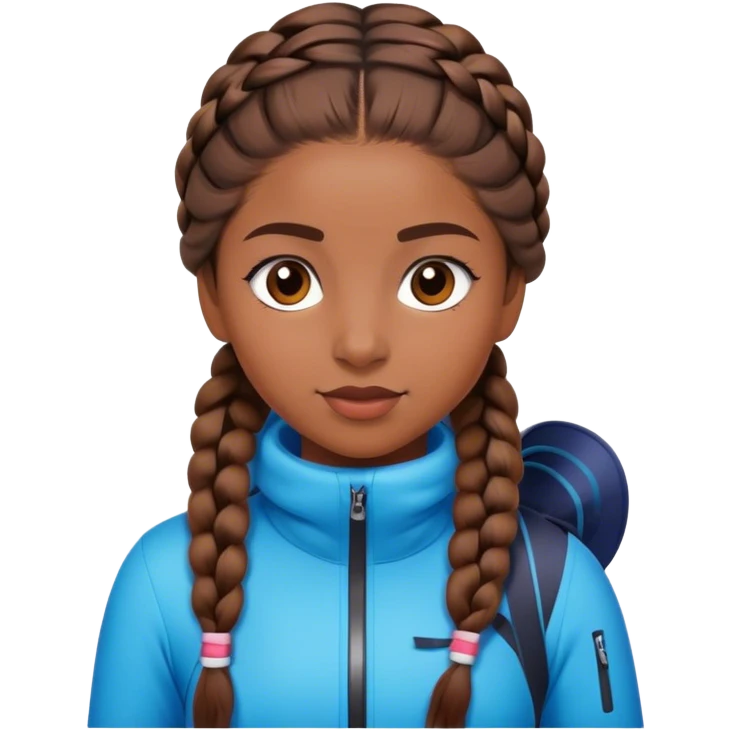 Girl with 2 braids, brown hair, skiing emoji