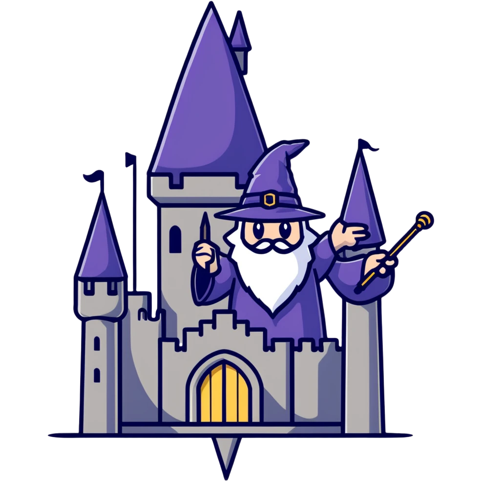 wizard wand and Hogwarts castle emoji