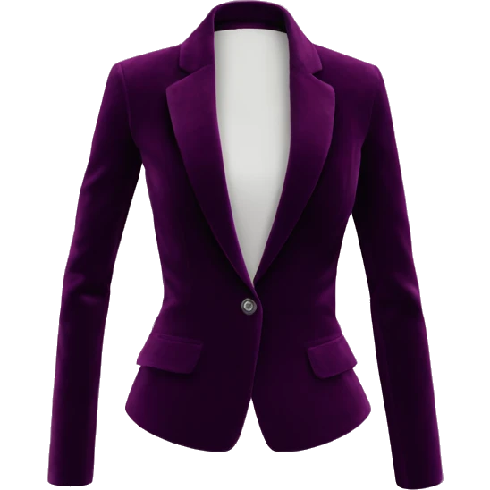 Realistic isolated open dark purple wine color velvet feminine fashion blazer jacket.  emoji