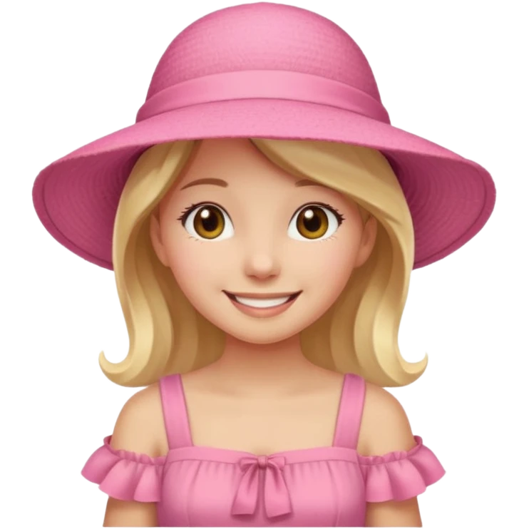 Girl in pink dress and sunhat smiling emoji