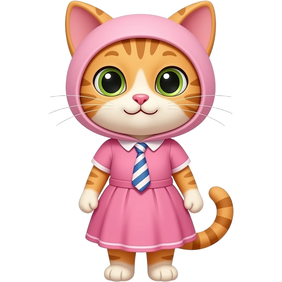 Cartoon mother cat wearing a pink dress and a tie around it's head emoji