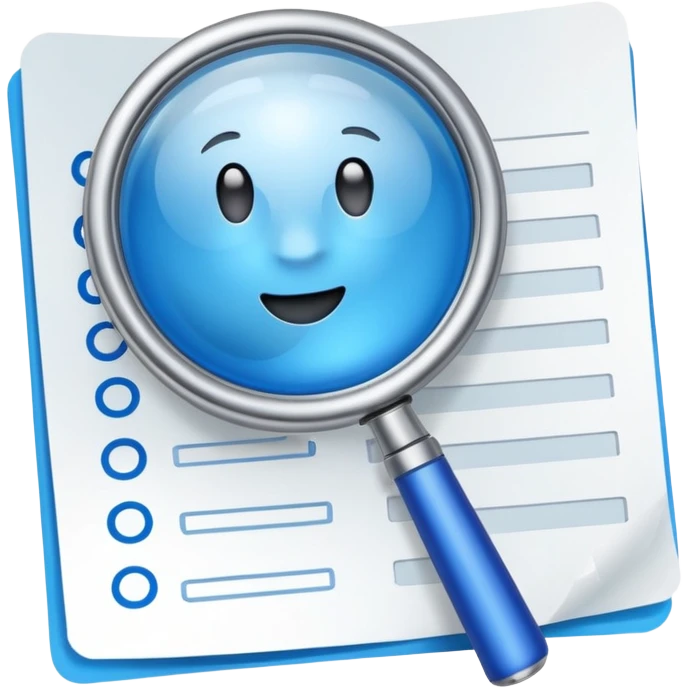  lente di ingrandimento foglio con scritte a risposte multiple blu emoji