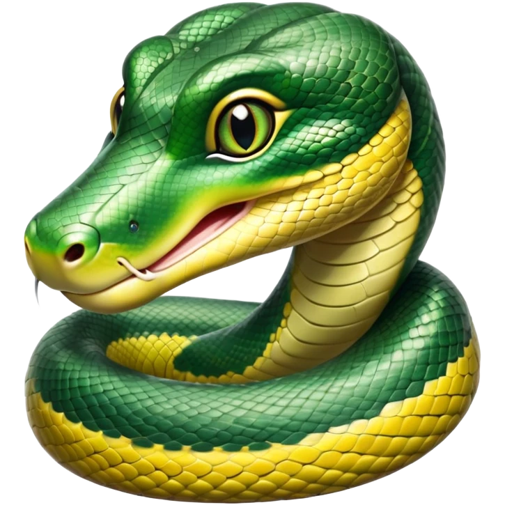 cinematic-cute-Green anaconda-portrait-emoji,-head-tilted-playfully-and-inquisitively,-with-a-sleek,-shimmering-body-adorned-with-detailed-scale-sriped patterns-and-round,-sparkling-eyes-full-of-wonder,-simplified-yet-irresistibly-adorable-features emoji