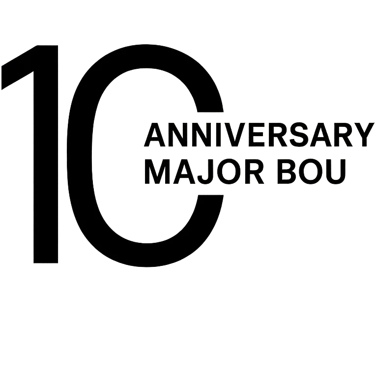 Minimalist 10th anniversary logo for Major Bou with a sleek black and white design emoji