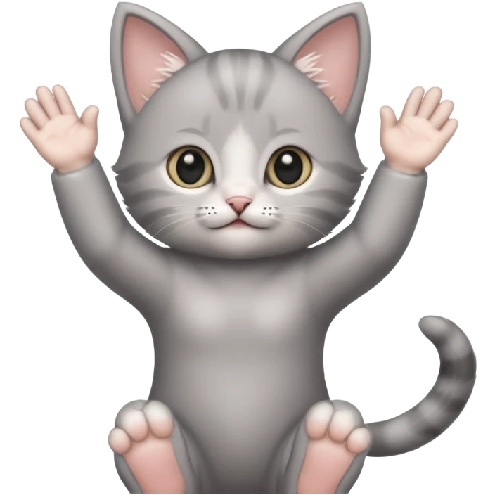 Happy Gray baby girl kitten standing with arms up  emoji